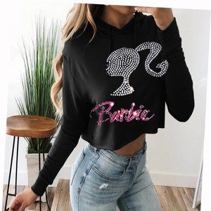 Bedazzled Barbie Crop Top Hoodie